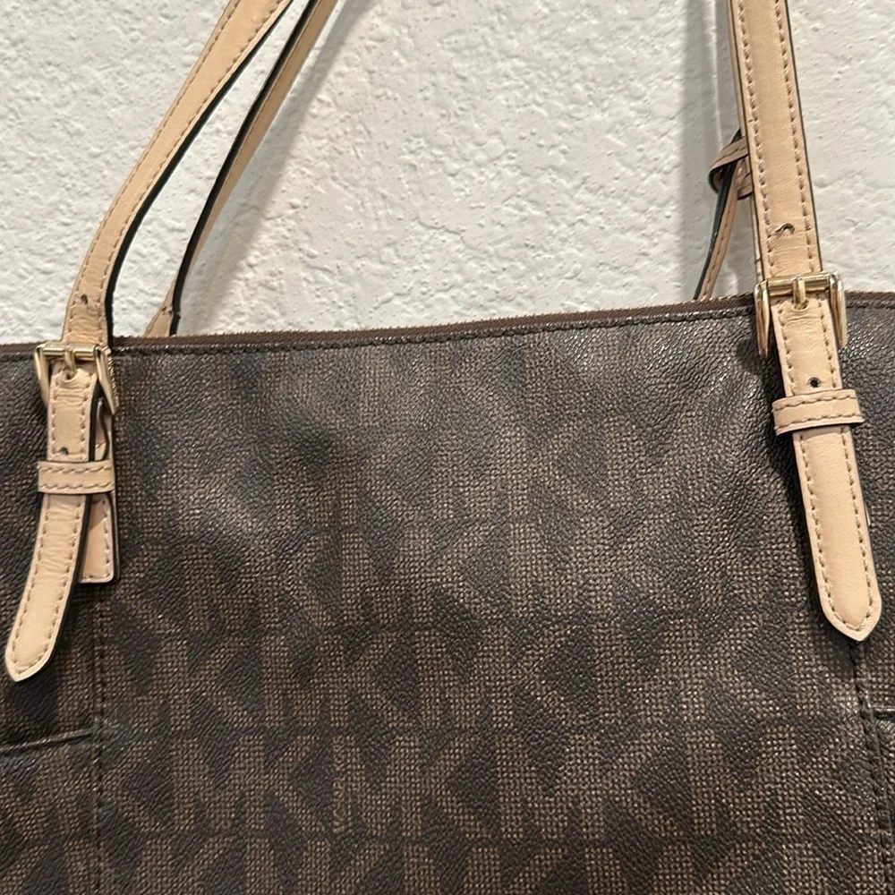 MICHAEL Michael Kors Brown Signature Coated‎ Leather Jet Set East West Tote